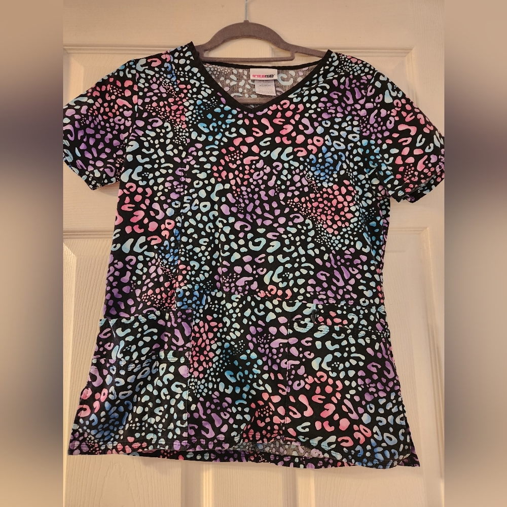 Scrubstar Colorful Animal Print Scrub Top XS